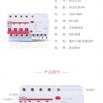 秦佳漏电开关隔离开关漏电断路器剩余漏电动作保护器BD1LE-63