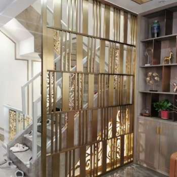 金色屏风，不锈钢景墙，镂空隔断玄关加工定制