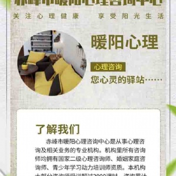 赤峰心理咨询 赤峰暖阳心理咨询中心 专职十二年