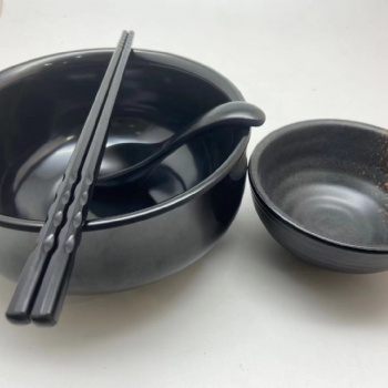 壹粤哥哥黑色加厚耐摔拉面碗，创意密胺餐具汤碗套装