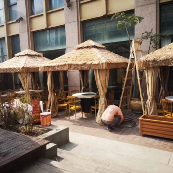 供应户外凉亭 庭院农家乐茅草屋 稻草棚亭子 景区农庄仿真毛草棚 圆形帐篷