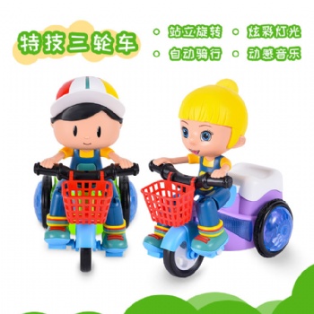 儿童特技三轮车 吊车头360度旋转音乐灯光热卖电动玩具
